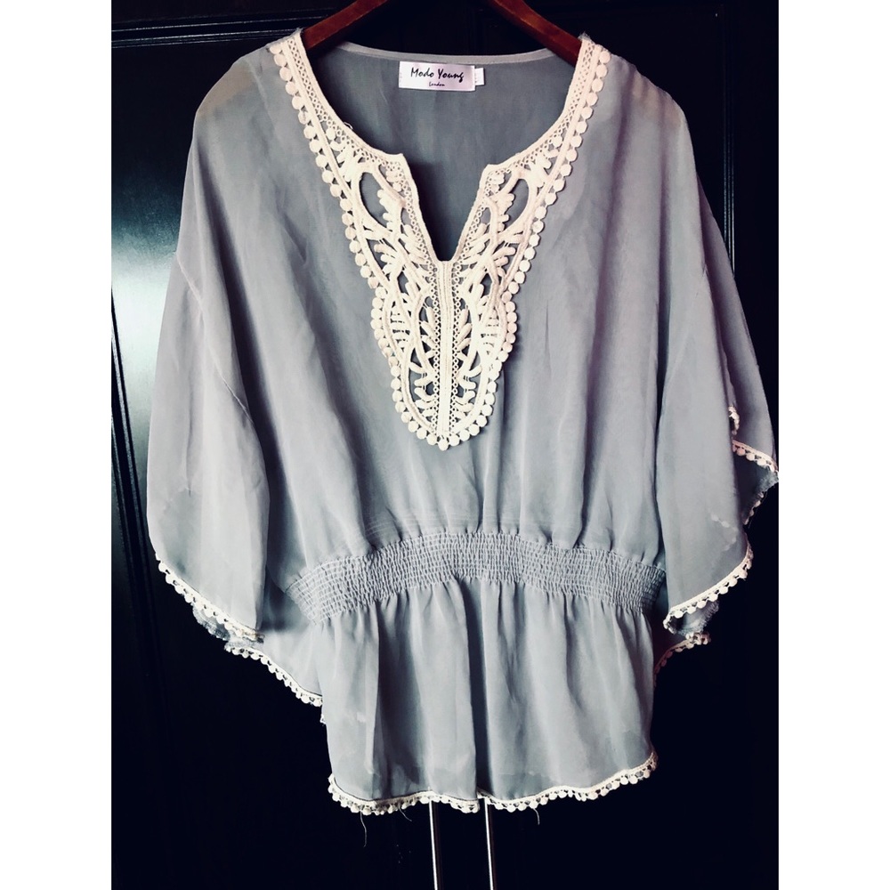 Vintage boho sheer tunic with embroidery details